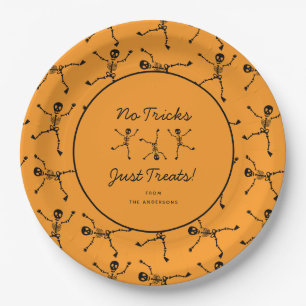 Black & Orange Hand Drawn Skeleton Halloween  Paper Plates