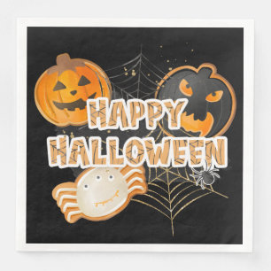 BLACK ORANGE HAPPY HALLOWEEN COOKIES PAPER DINNER NAPKINS