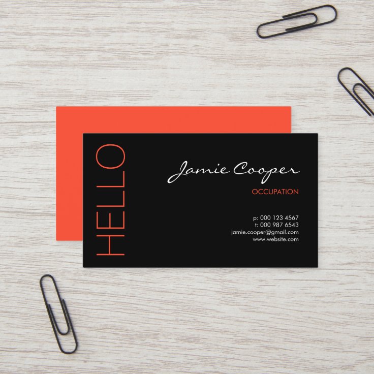 Black & Orange Hello Business Card | Zazzle