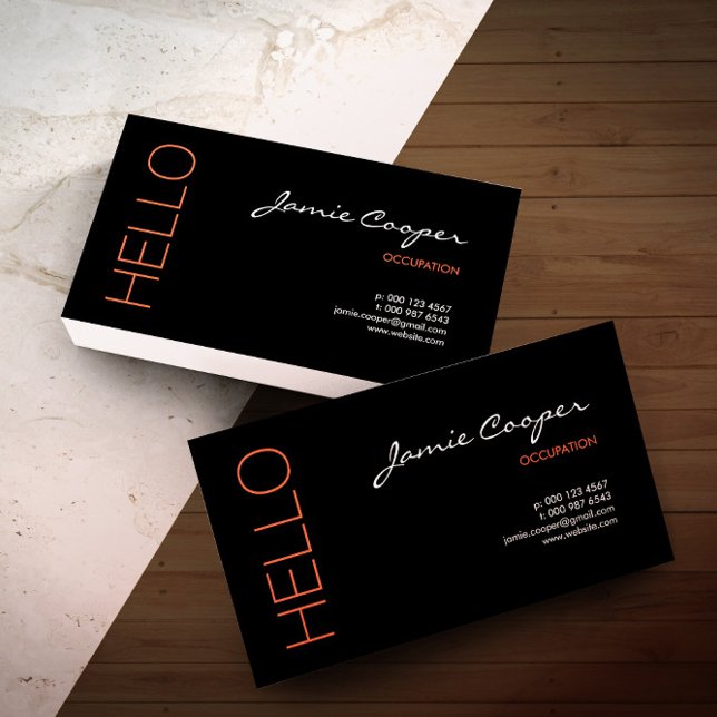 Black & Orange Hello Business Card (Creator Uploaded)