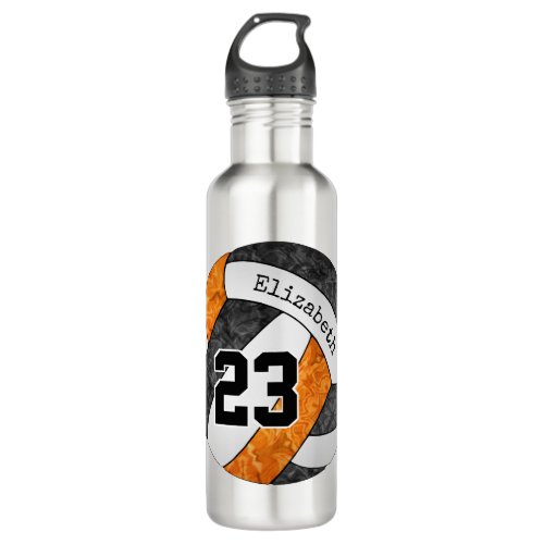 Black orange her volleyball team colors custom stainless steel water bottle