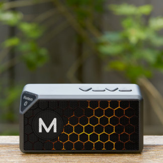 Black orange honeycomb geometry pattern Monogram Bluetooth Speaker