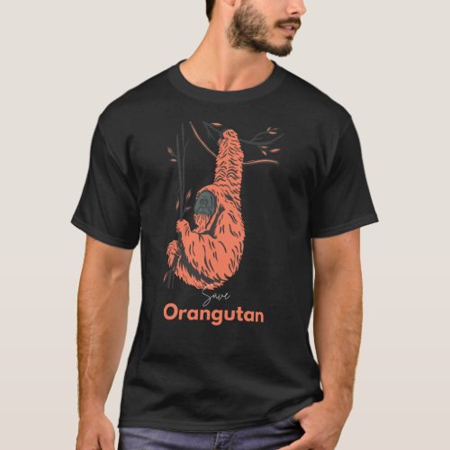Black Orange Illustrated Save Orangutan  T_Shirt