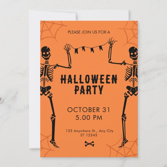 Black Orange Illustrative Halloween Invitation (Front)