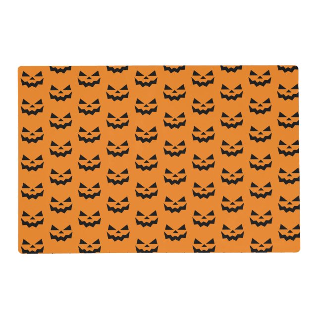 Black & Orange Jack-o-lantern pumpkin face  Placemat (Front)