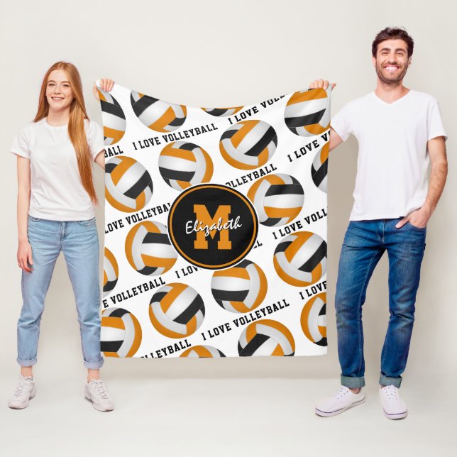 black orange kids sports I love volleyball pattern Fleece Blanket (In Situ)