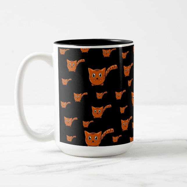 Black & Orange Kitty Pattern Two-Tone Coffee Mug (Left)