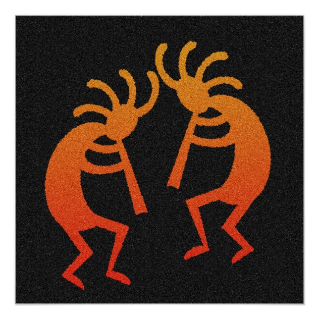 Black Orange Kokopelli Southwestern Design Poster (Front)