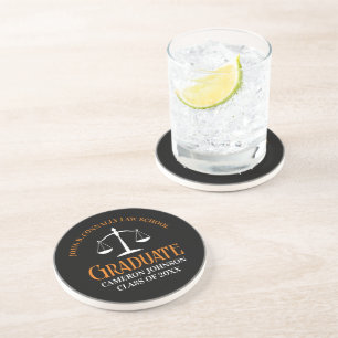 Black Orange Law School Custom Graduate Coaster