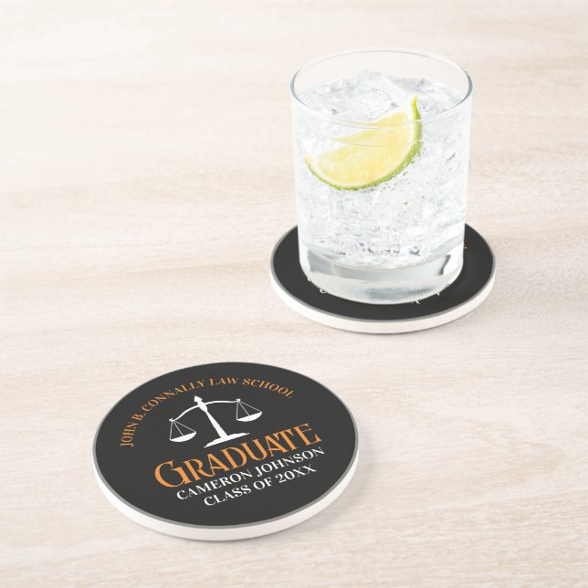 Black Orange Law School Custom Graduate Coaster (Side)