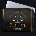 Black Orange Law School Custom Graduation Laptop Sleeve<br><div class="desc">This modern black and orange custom law school graduation laptop sleeve gift features classy typography for a class of 2024 graduate. Customize with your graduating year under the white scales of justice for this great personalized lawyer or attorney present of congratulations.</div>