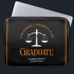 Black Orange Law School Custom Graduation Laptop Sleeve<br><div class="desc">This modern black and orange custom law school graduation laptop sleeve gift features classy typography for a class of 2024 graduate. Customize with your graduating year under the white scales of justice for this great personalized lawyer or attorney present of congratulations.</div>