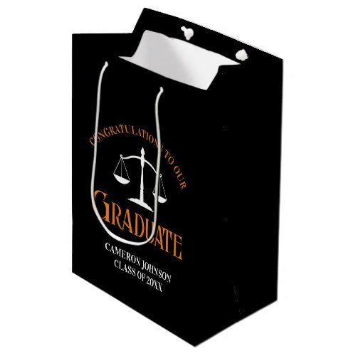 Black Orange Law School Custom Graduation Medium Gift Bag