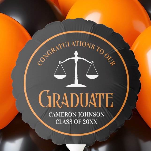 Black Orange Law School Custom Graduation Party Balloon (Creator Uploaded)