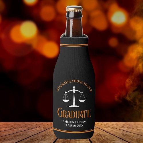 Black Orange Law School Custom Graduation Party Bottle Cooler