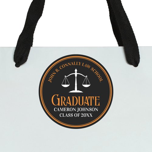 Black Orange Law School Custom Graduation Party Classic Round Sticker