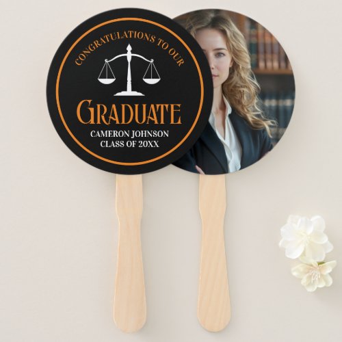 Black Orange Law School Custom Graduation Party Hand Fan