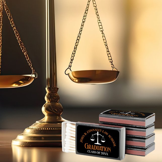 Black Orange Law School Custom Graduation Party Matchboxes (Creator Uploaded)