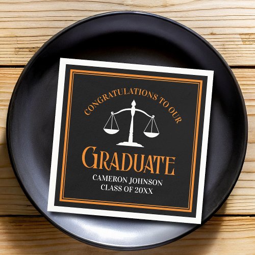 Black Orange Law School Custom Graduation Party Napkins
