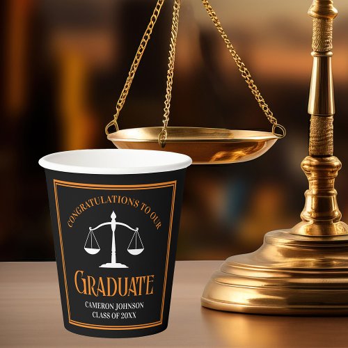 Black Orange Law School Custom Graduation Party Paper Cups