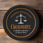 Black Orange Law School Custom Graduation Party Paper Plates<br><div class="desc">This modern black and orange custom law school graduation party paper plate features classy typography for a class of 2024 graduate. Customize with your graduating year under the white scales of justice for this great personalized lawyer or attorney gift of congratulations.</div>
