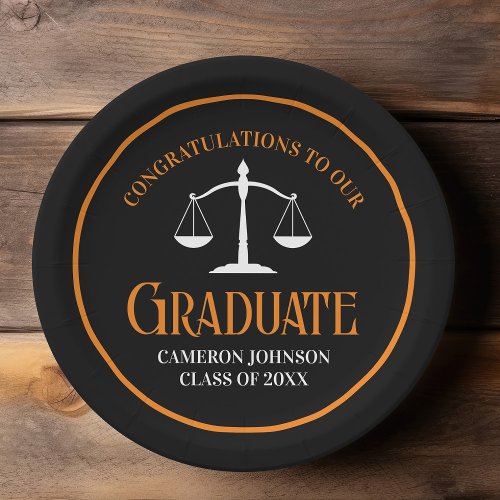 Black Orange Law School Custom Graduation Party Paper Plates