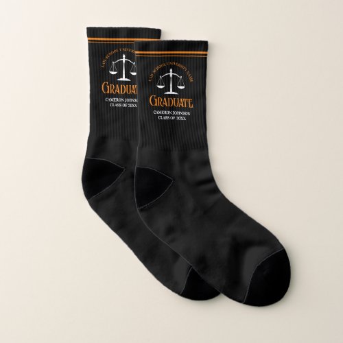 Black Orange Law School Custom Graduation Party Socks