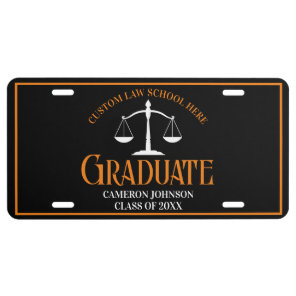 Black Orange Law School Graduate Personalized License Plate