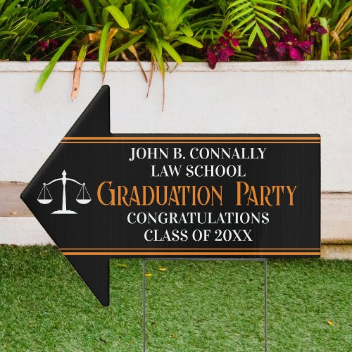 Black Orange Law School Graduation Arrow Yard Sign