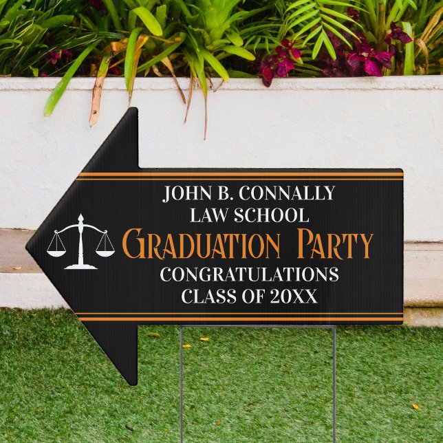 Black Orange Law School Graduation Arrow Yard Sign (Creator Uploaded)