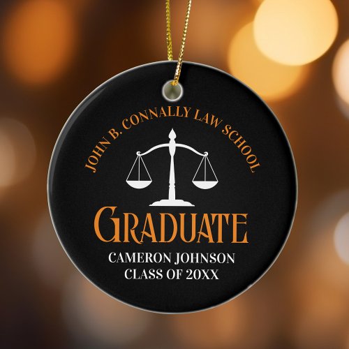 Black Orange Law School Graduation Christmas Ceramic Ornament
