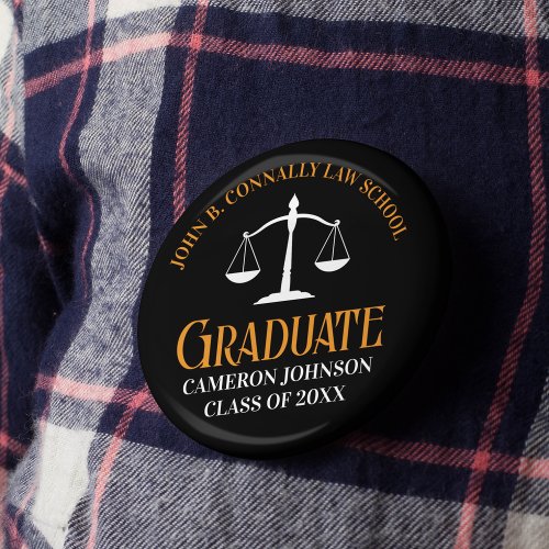 Black Orange Law School Graduation Keepsake Button