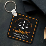 Black Orange Law School Graduation Keepsake Keychain<br><div class="desc">This modern black and orange custom law school graduation keychain features classy typography for a class of 2024 graduate. Customize with your graduating year under the white scales of justice for a great personalized lawyer or attorney gift.</div>