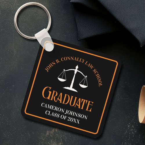 Black Orange Law School Graduation Keepsake Keychain