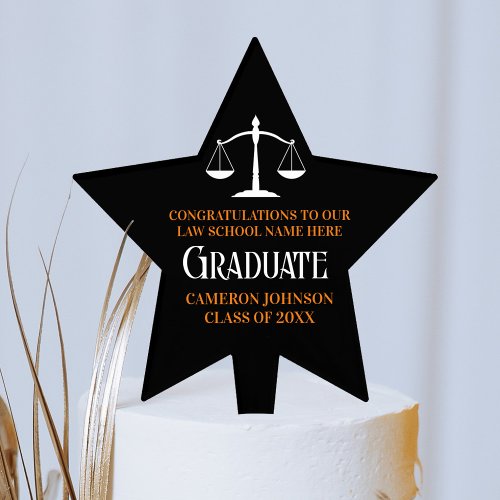 Black Orange Law School Graduation Party Star Cake Topper