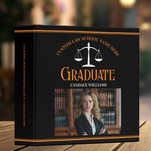 Black Orange Law School Graduation Photo Album 3 Ring Binder