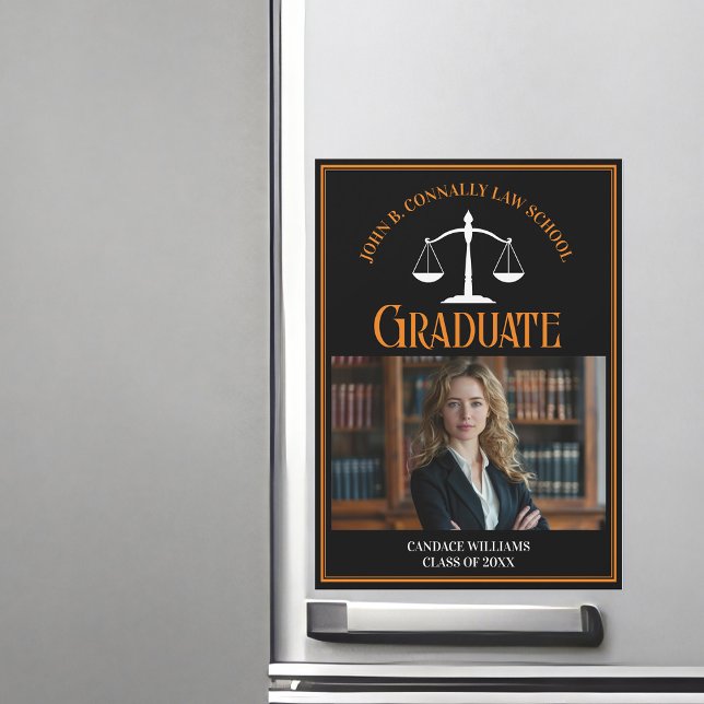 Black Orange Law School Graduation Photo Magnet (Creator Uploaded)