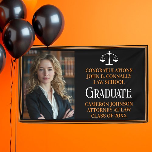 Black Orange Law School Photo Graduation Party Banner