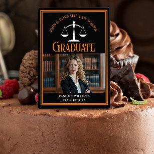 Black Orange Law School Photo Graduation Party Cake Topper