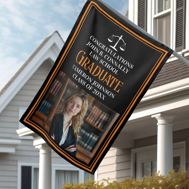 Black Orange Law School Photo Graduation Party House Flag (Creator Uploaded)