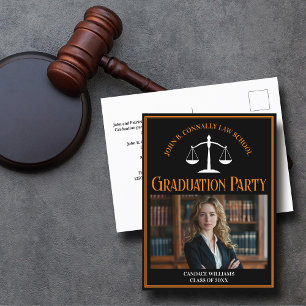 Black Orange Law School Photo Graduation Party Invitation Postcard