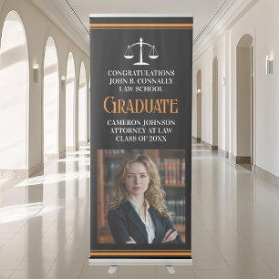 Black Orange Law School Photo Graduation Party Retractable Banner