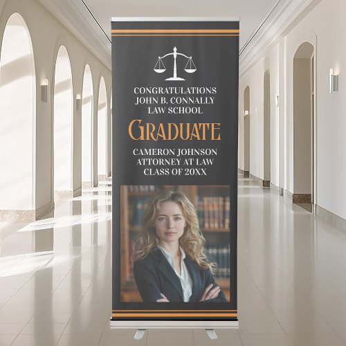 Black Orange Law School Photo Graduation Party Retractable Banner
