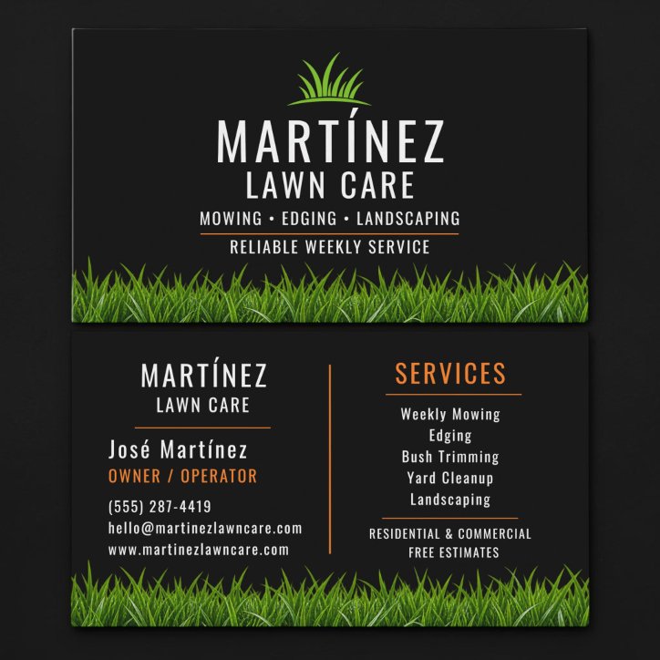 Black Orange Lawn Care Landscaping Business Card