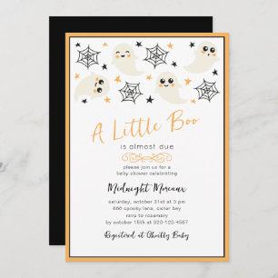 Black Orange Little Boo Halloween Baby Shower Invitation