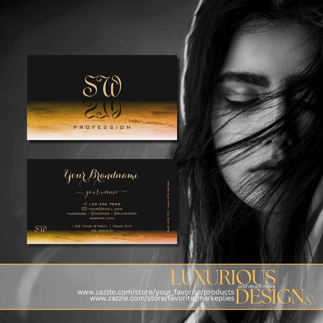 Black Orange Marble Pattern Shadow Font Monogram Business Card (Creator Uploaded)