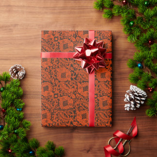 Black Orange Medieval Unique Floral Ornament  Wrapping Paper