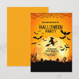 Black & Orange Minimalist Horror Halloween Invitation