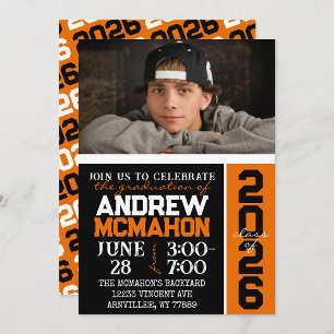 Black & Orange Modern Graduation Photo Invitation