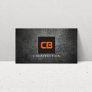 Black/Orange Monogram Grunge Metal Construction Business Card